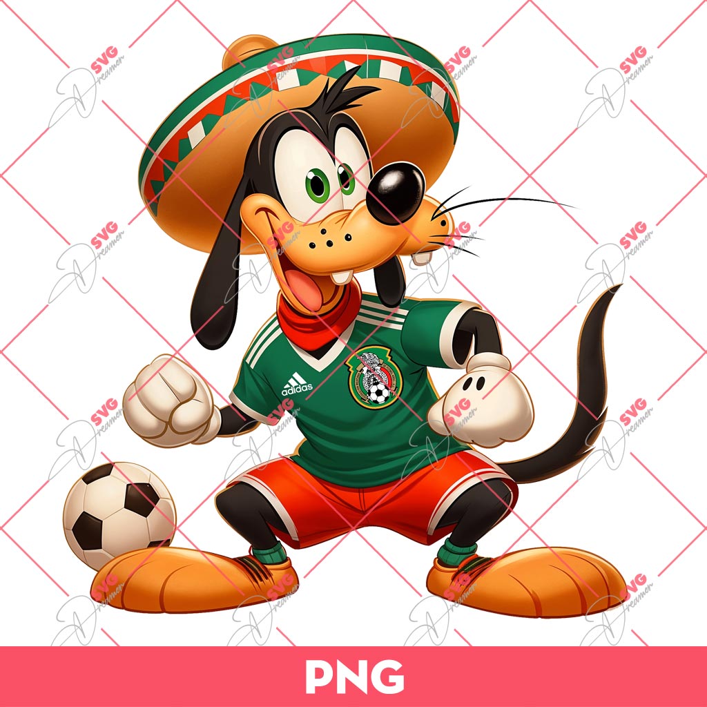 Goofy Dog Mexico Soccer Player PNG, Disney Goofy Mexican PNG