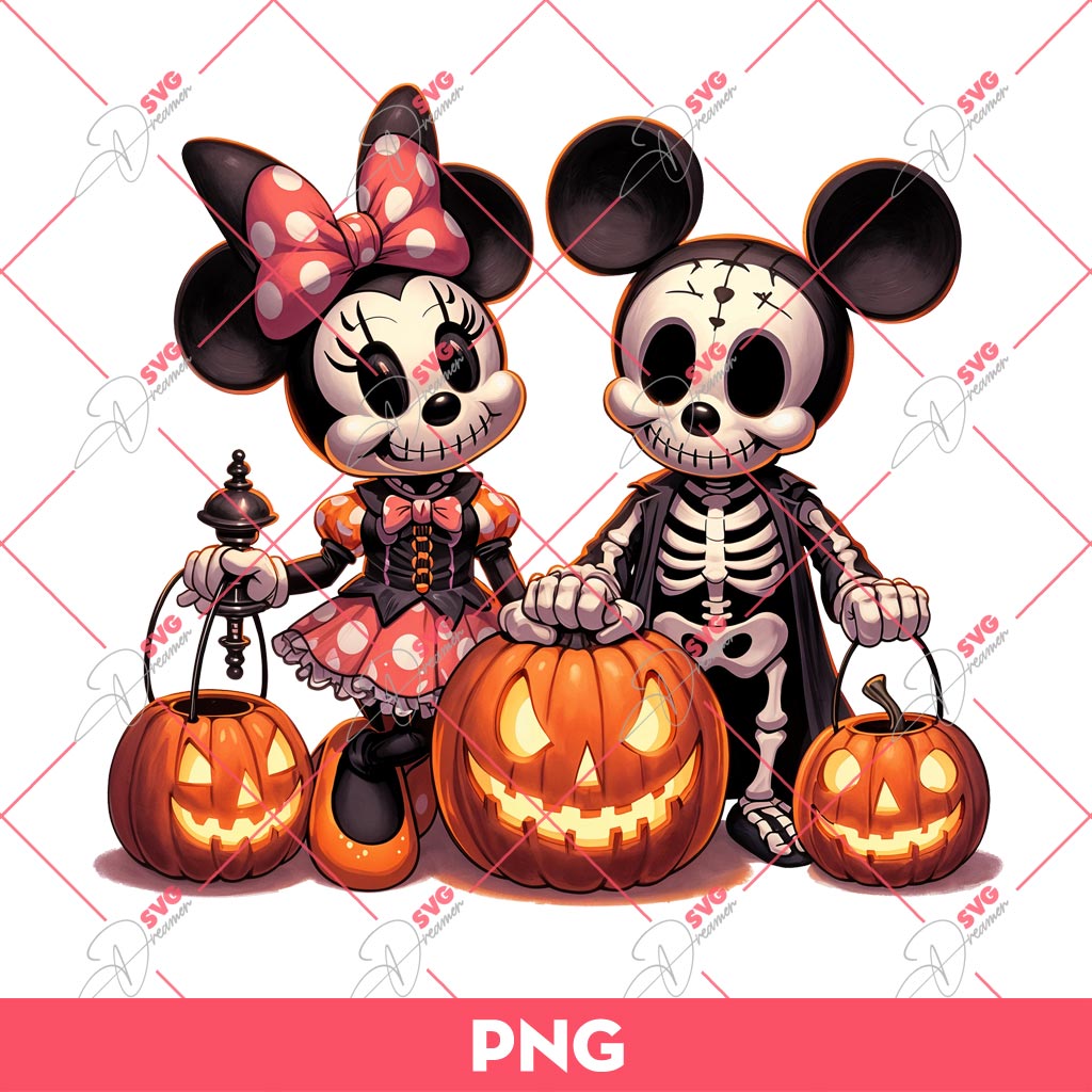 Halloween Mickey Minnie PNG, Mickey And Minnie Mouse Skeleton PNG