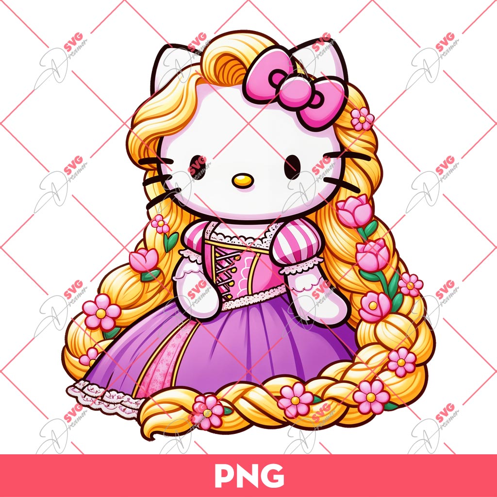 Hello Kitty Rapunzel Princess PNG, Kitty x Rapunzel PNG