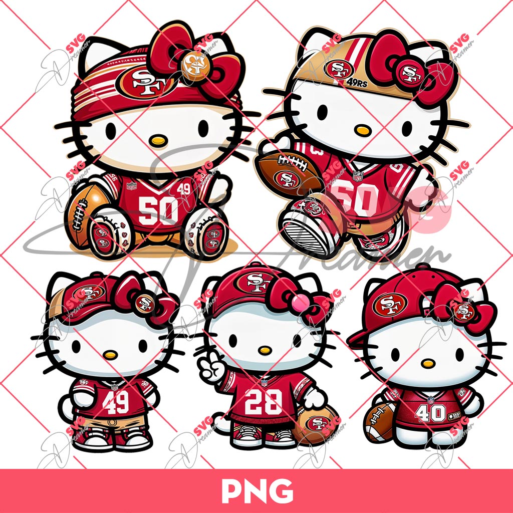 Bundle Hello Kitty SF 49ers PNG, Hello Kitty NFL Football PNG Bundle