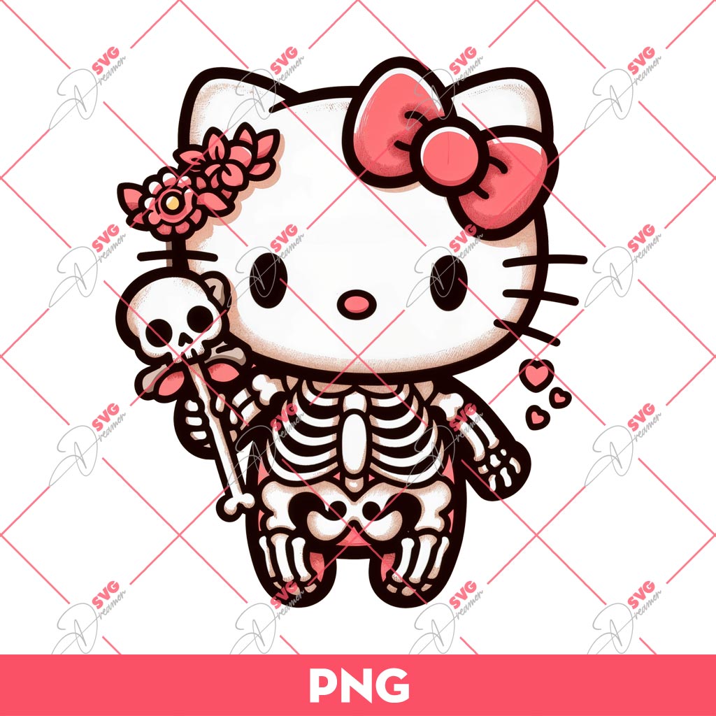 Hello Kitty Skeleton PNG, Hello Kitty Skull PNG