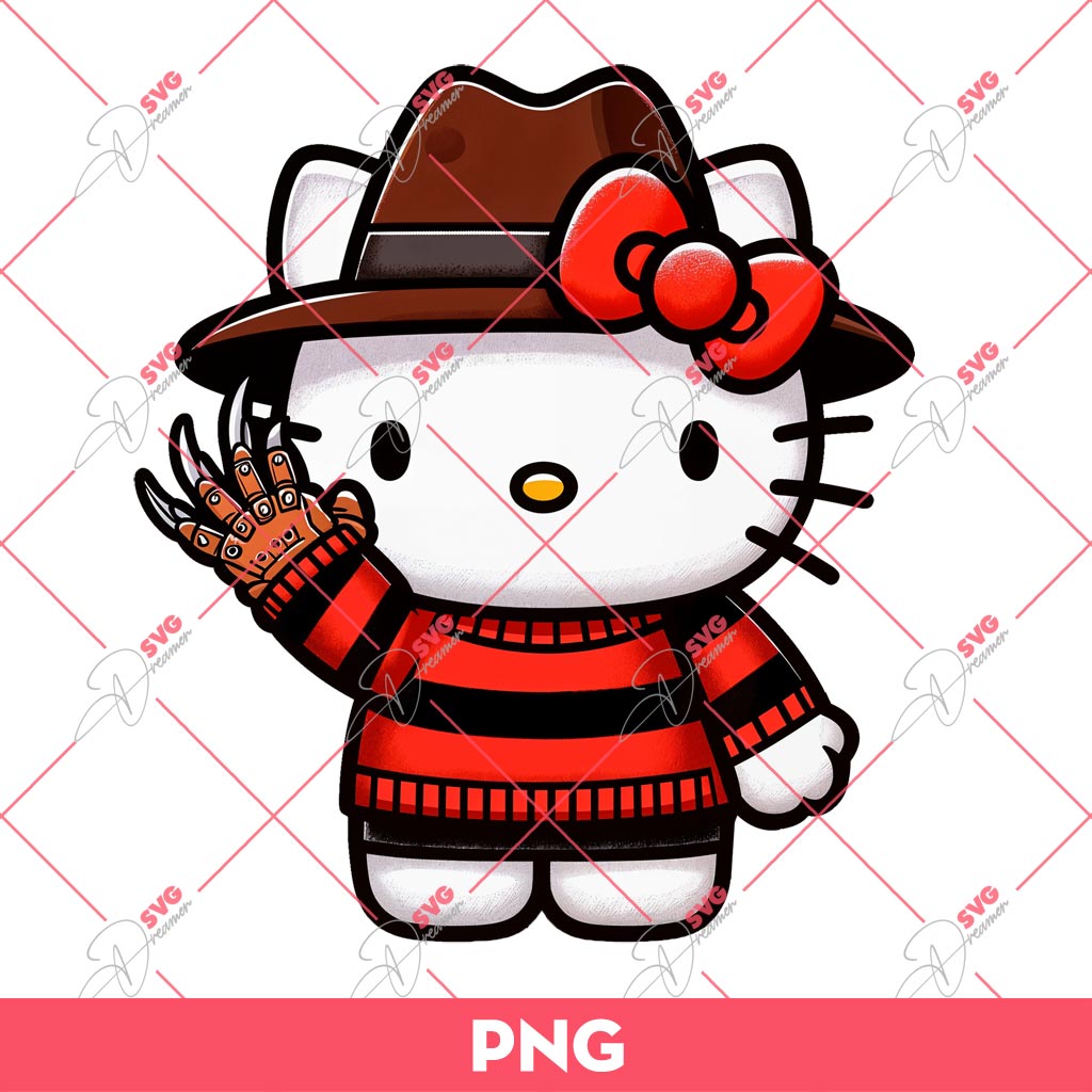 Hello Kitty X Freddy Krueger PNG, Horror Kitty PNG, Kitty Halloween PNG