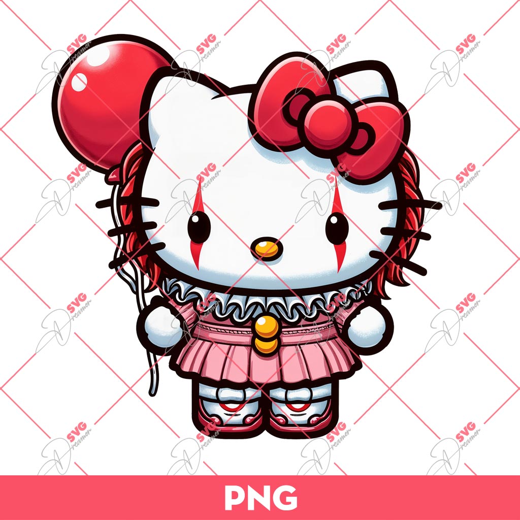 Hello Kitty X Pennywise PNG, Horror Kitty PNG, Kitty Halloween PNG