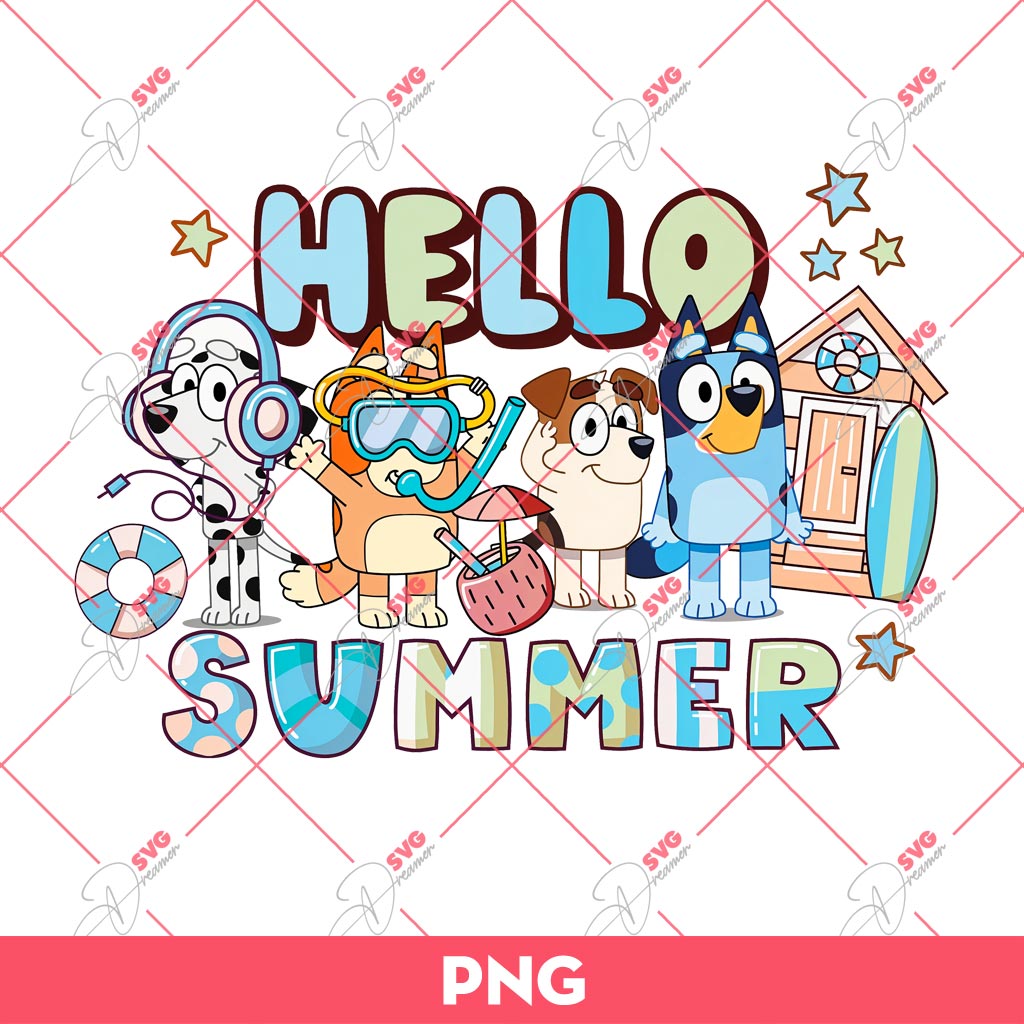 Hello Summer Bluey And Friends PNG, Bluey PNG, Hello Summer PNG