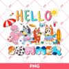 Hello Summer Bluey Bingo PNG, Bluey Dog Summer Vibes PNG, Bluey Bingo Summer PNG