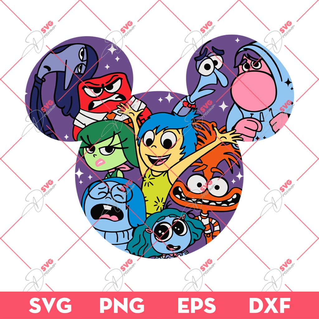 Inside Out 2 Characters In Disney Mouse Head SVG PNG, Inside Out 2 SVG PNG