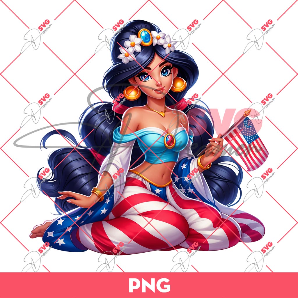 Jasmine Disney Princess Independence Day PNG, Jasmine 04th Of July PNG