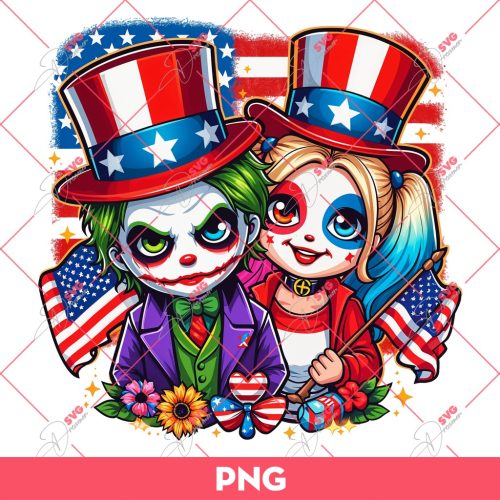 Joker And Harley Quinn Celebrate Independence Day PNG, Joker And Harley Quinn 04th Of July PNG