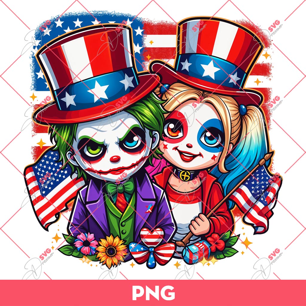 Joker And Harley Quinn Celebrate Independence Day PNG, Joker And Harley Quinn 04th Of July PNG