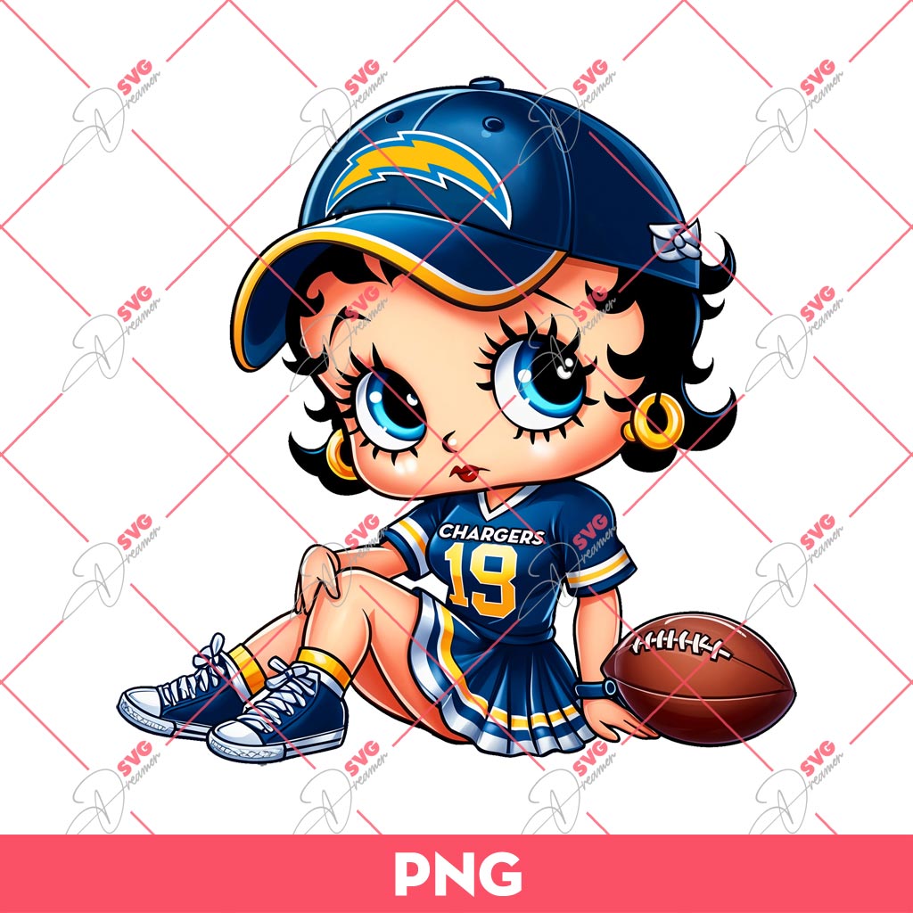 Los Angeles Chargers Betty Boop PNG, Cute Betty Boop NFL Football PNG