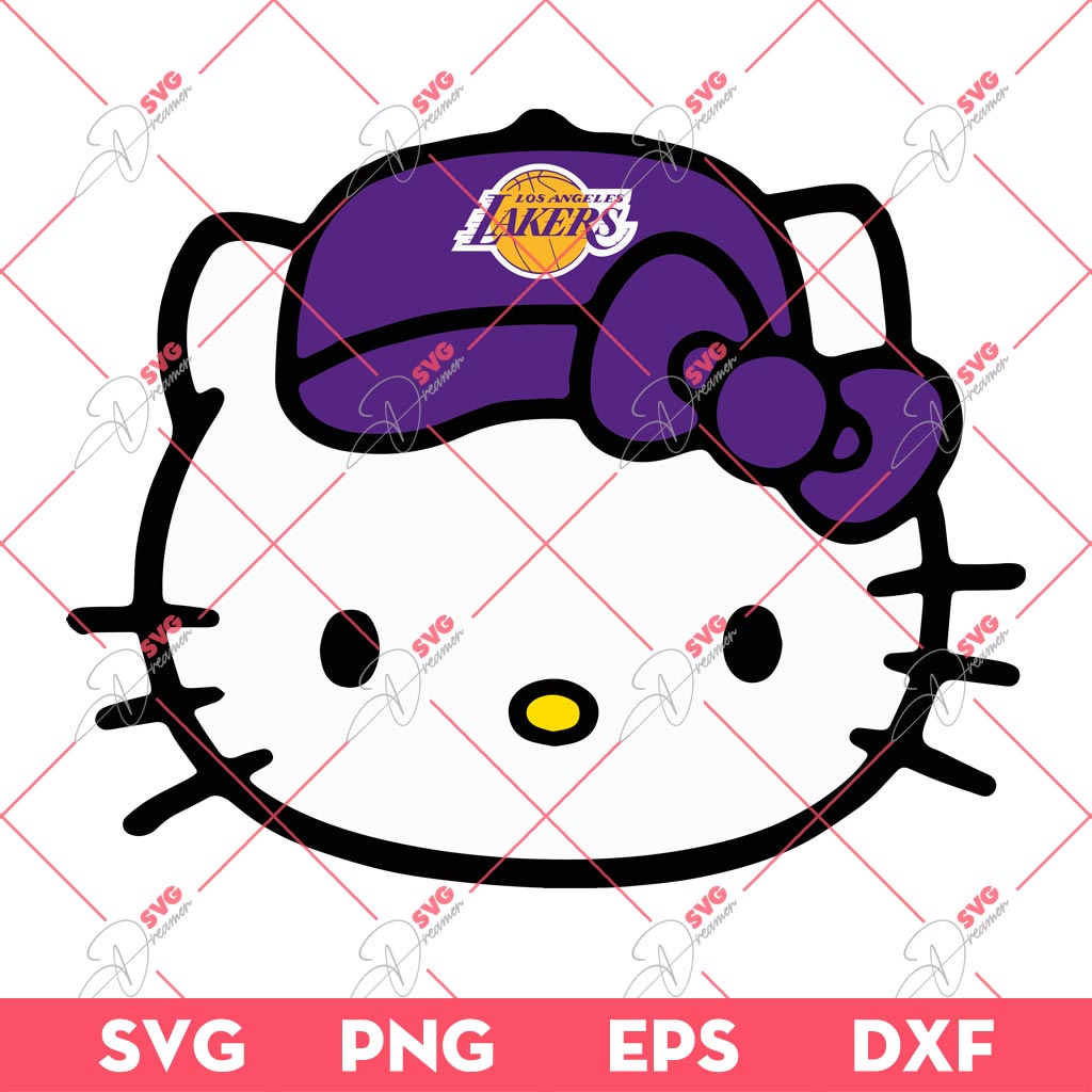 Los Angeles Lakers NBA Hello Kitty Head SVG, Hello Kitty Basketball SVG