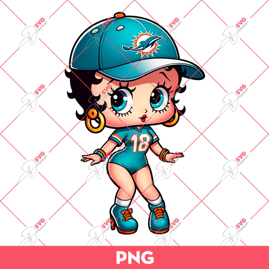 Miami Dolphins Betty Boop PNG, Cute Betty Boop NFL Football PNG