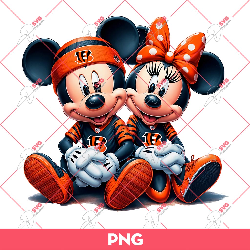 Mickey And Minnie Cincinnati Bengals PNG, Disney Mouse NFL Football PNG