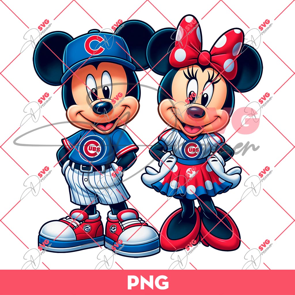 Mickey And Minnie Cubs Baseball PNG, Disney Mouse MLB Chicago Cubs PNG