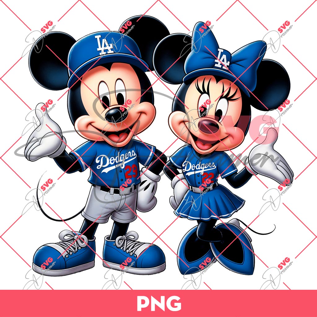Mickey And Minnie Dodgers Baseball PNG, Disney Mouse MLB Los Angeles Dodgers PNG