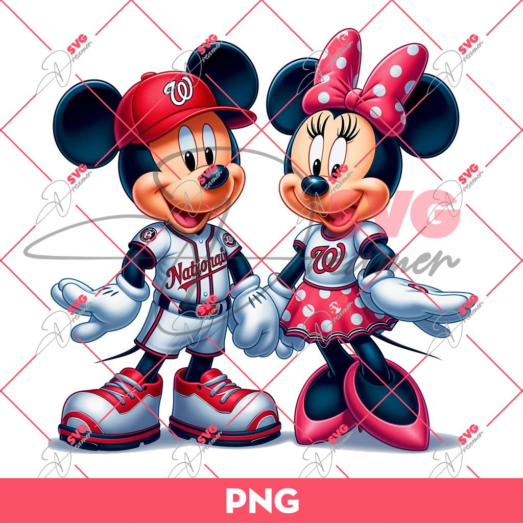 Mickey And Minnie Nationals Baseball PNG, Disney Mouse MLB Washington Nationals PNG