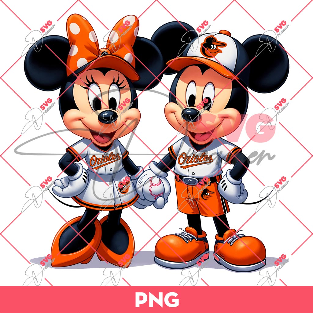 Mickey And Minnie Orioles Baseball PNG, Disney Mouse MLB Baltimore Orioles PNG
