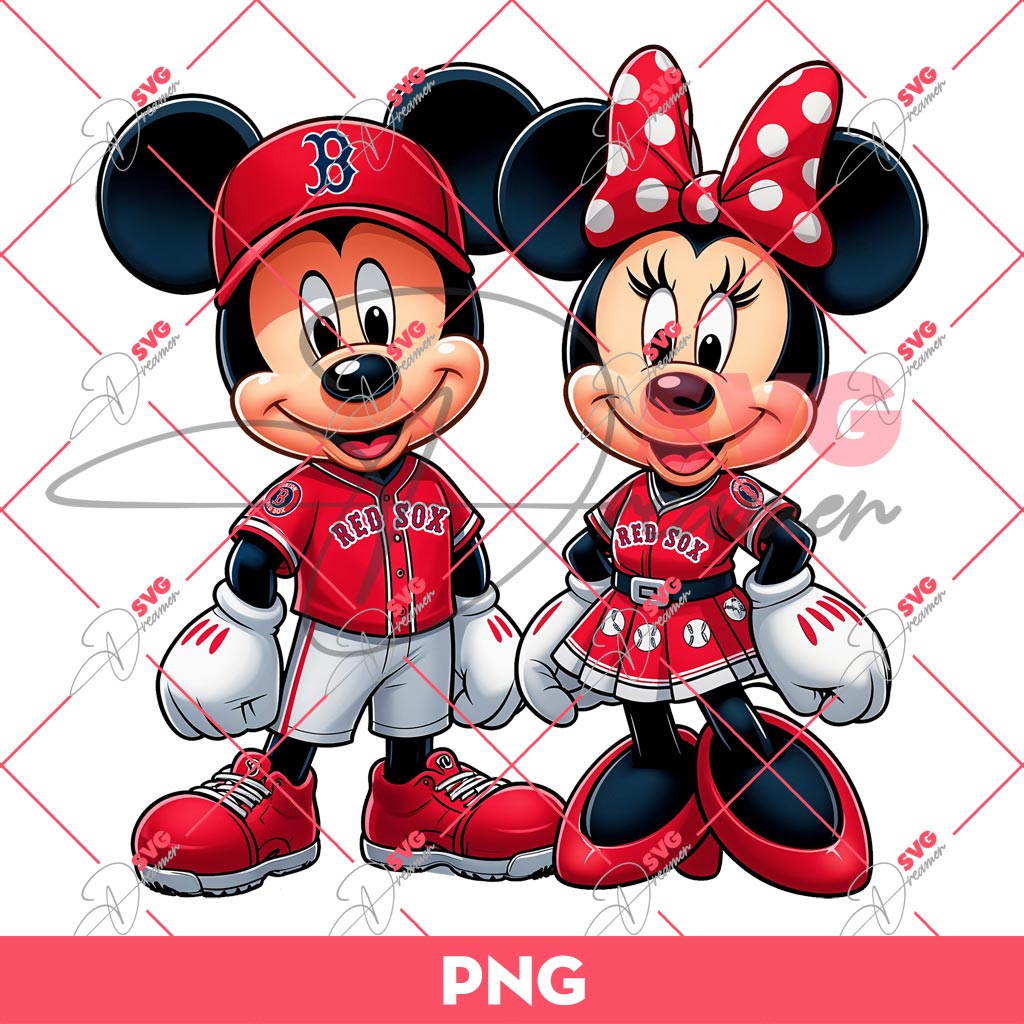 Mickey And Minnie Red Sox Baseball PNG, Disney Mouse MLB Boston Red Sox PNG