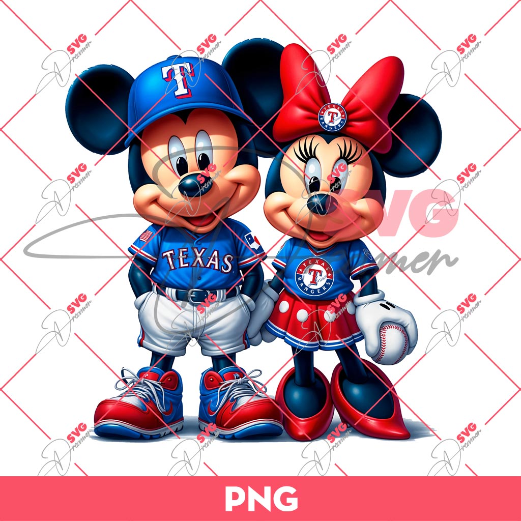 Mickey And Minnie Texas Rangers PNG, Disney Mouse Friends Baseball PNG