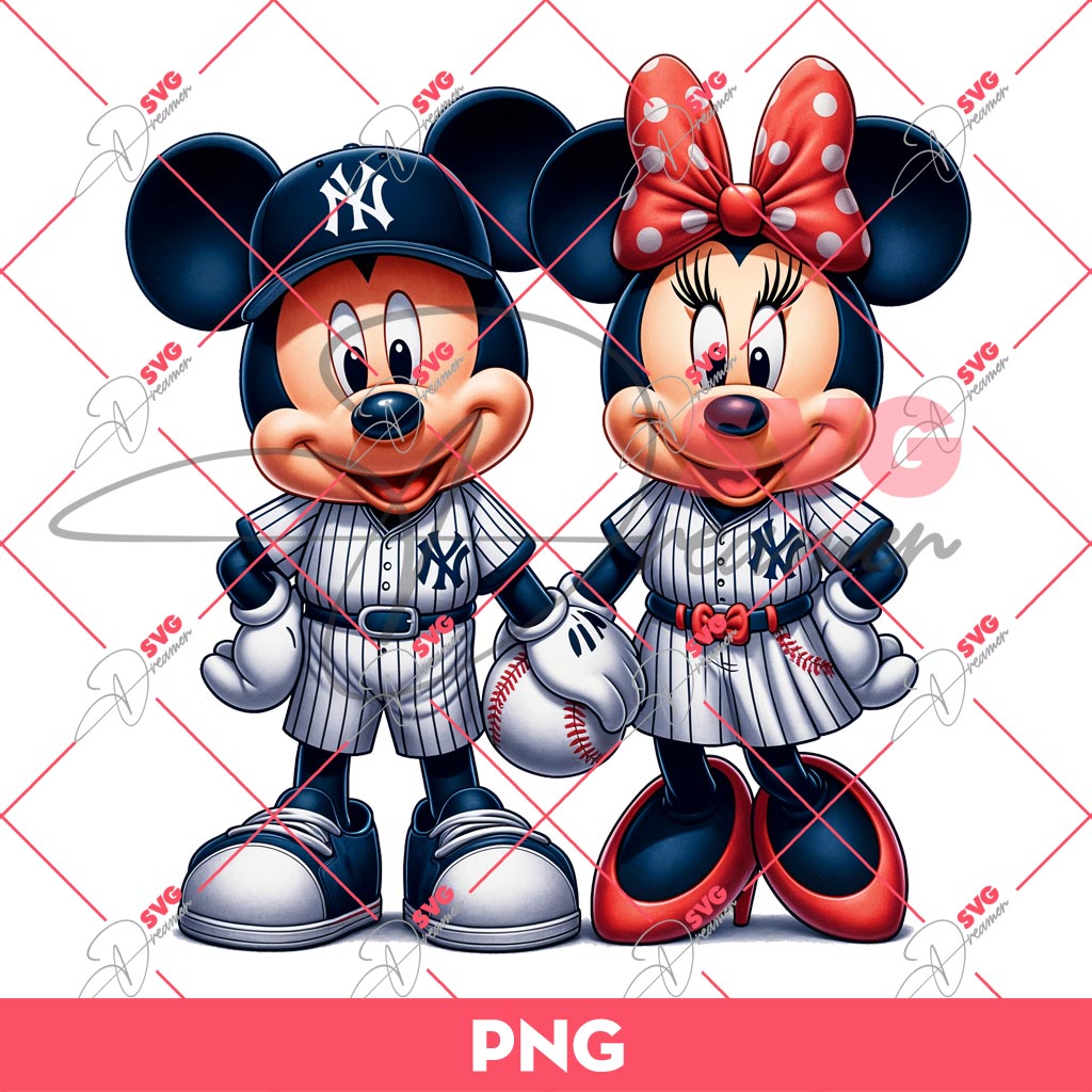 Mickey And Minnie Yankees Baseball PNG, Disney Mouse MLB NY Yankees PNG