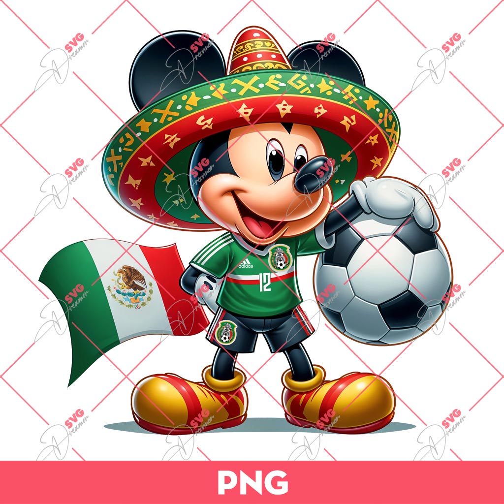 Mickey Mouse Mexico Soccer Player PNG, Mickey Mexican PNG
