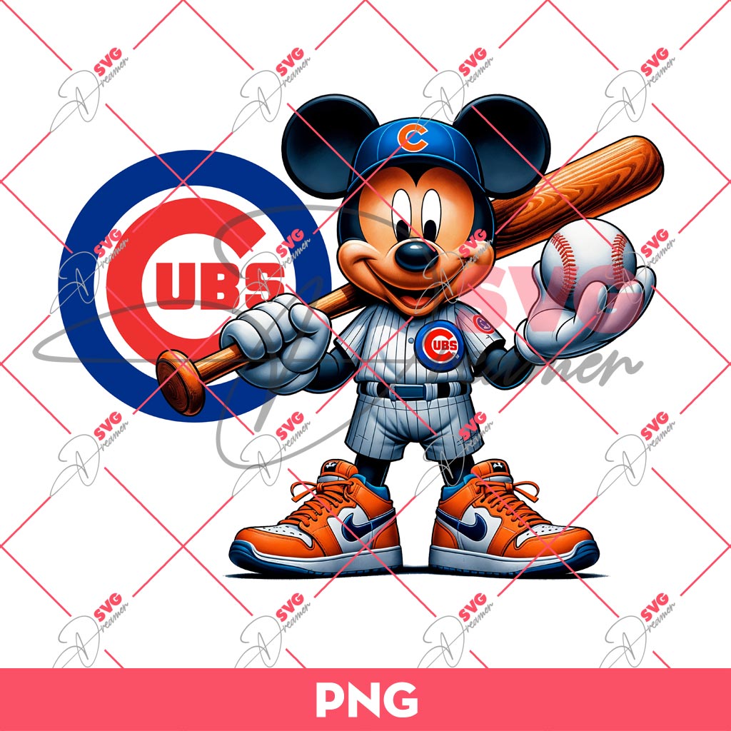 Mickey Mouse Wearing Chicago Cubs Outfits PNG, Disney Mouse Baseball PNG