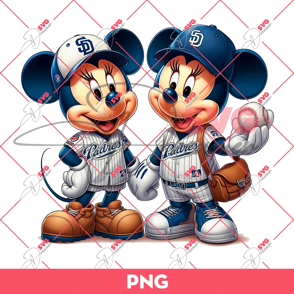 Minnie And Mickey San Diego Padres PNG, Mickey Minnie Mouse MLB Baseball PNG