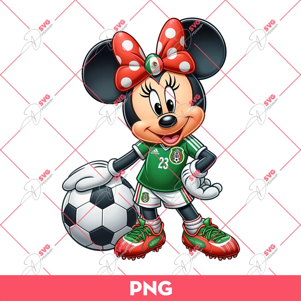 Minnie Mouse Mexico Soccer Player PNG, Minnie Mexican PNG