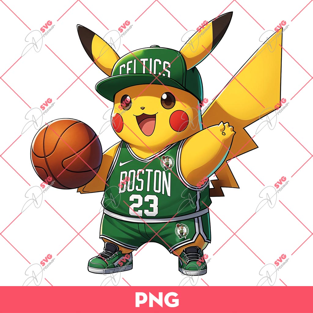 Pikachu Boston Celtics PNG, Pikachu NBA Basketball PNG