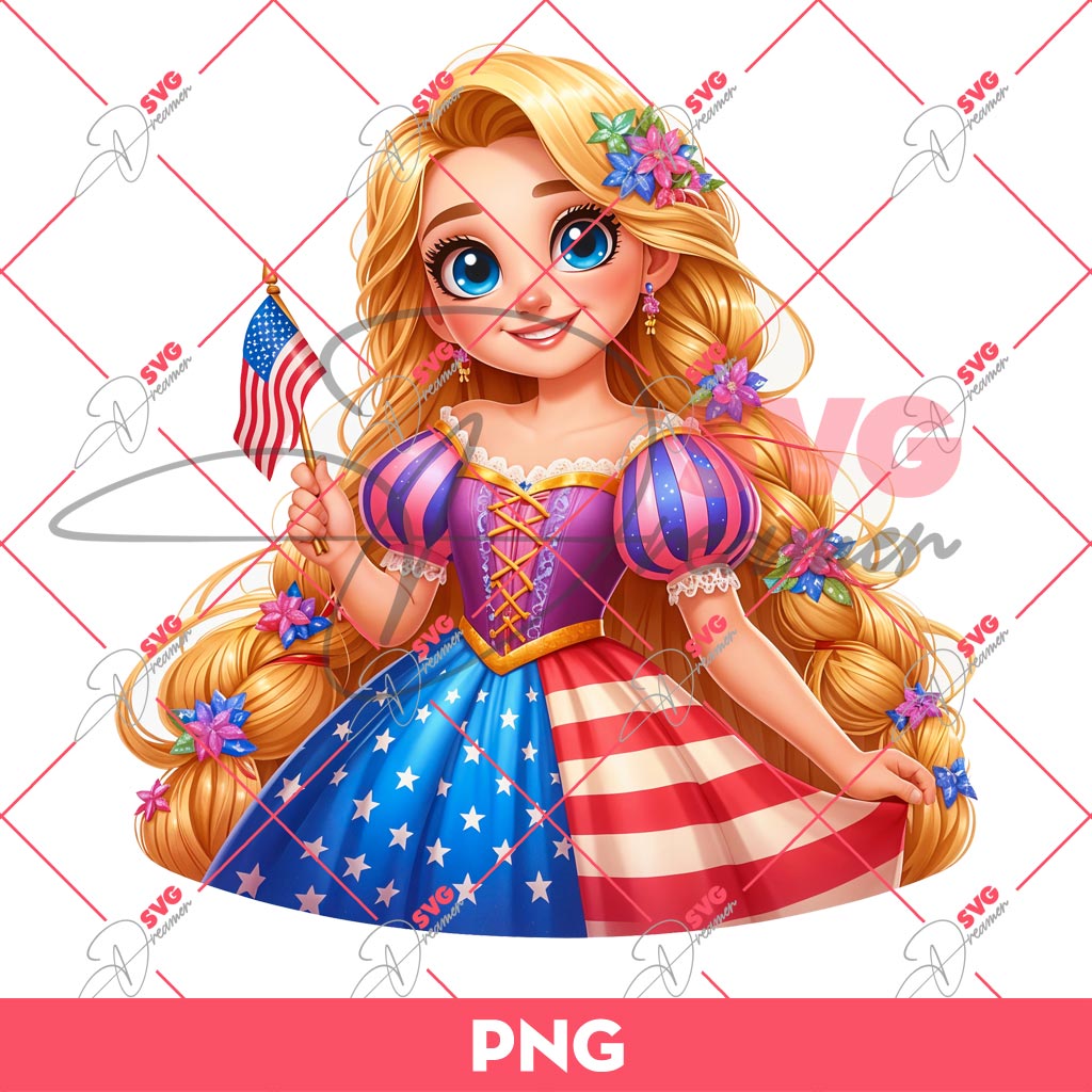 Rapunzel Disney Princess Independence Day PNG, Rapunzel 04th Of July PNG
