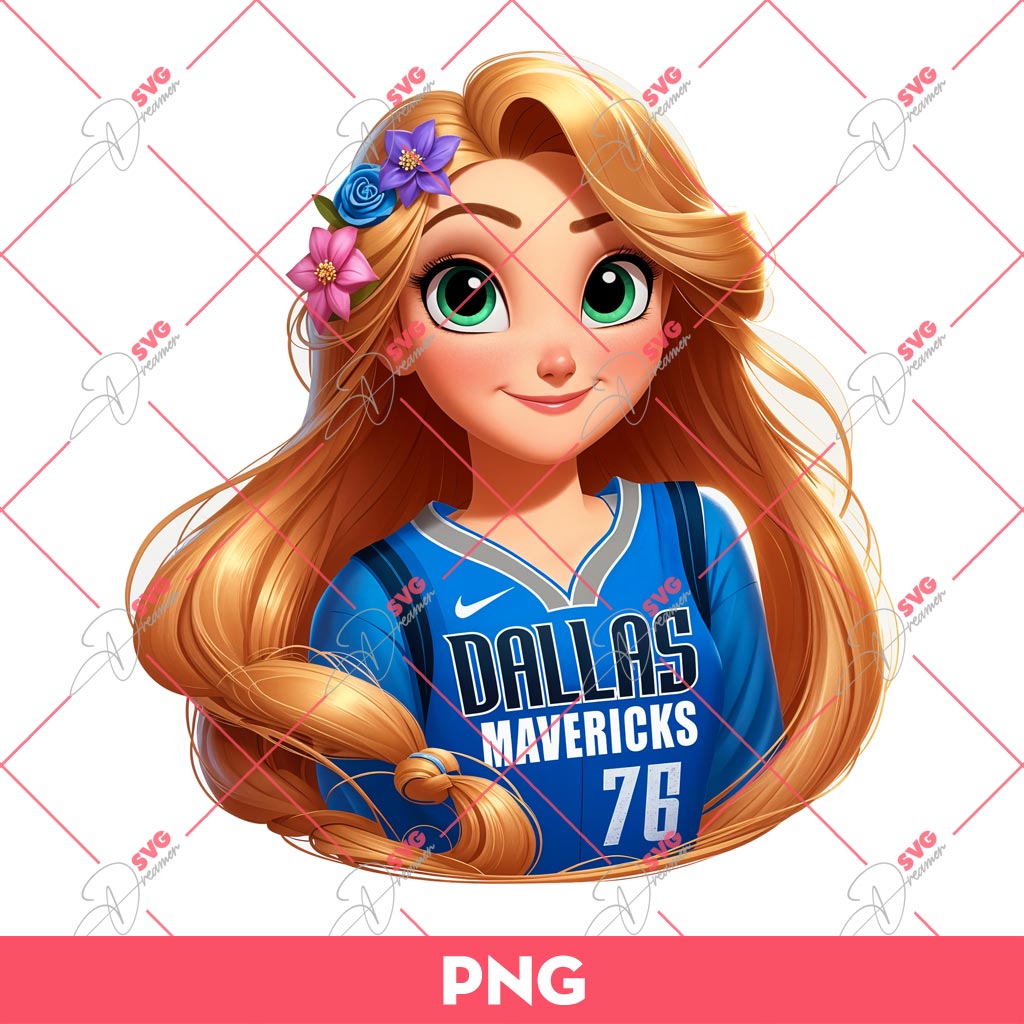 Rapunzel Princess Dallas Mavericks PNG, Disney Princess NBA Basketball PNG