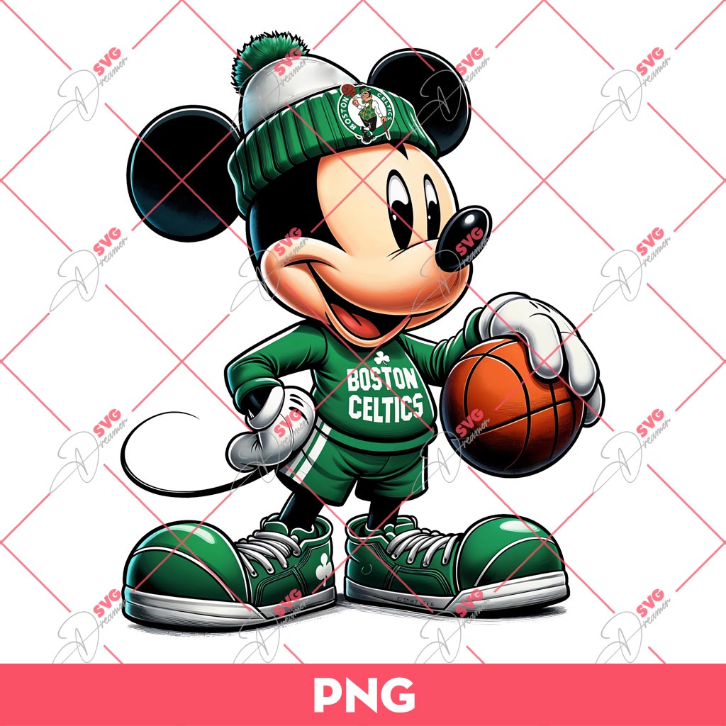 Retro Mickey Mouse Boston Celtics PNG, Disney Mickey NBA Basketball Player PNG