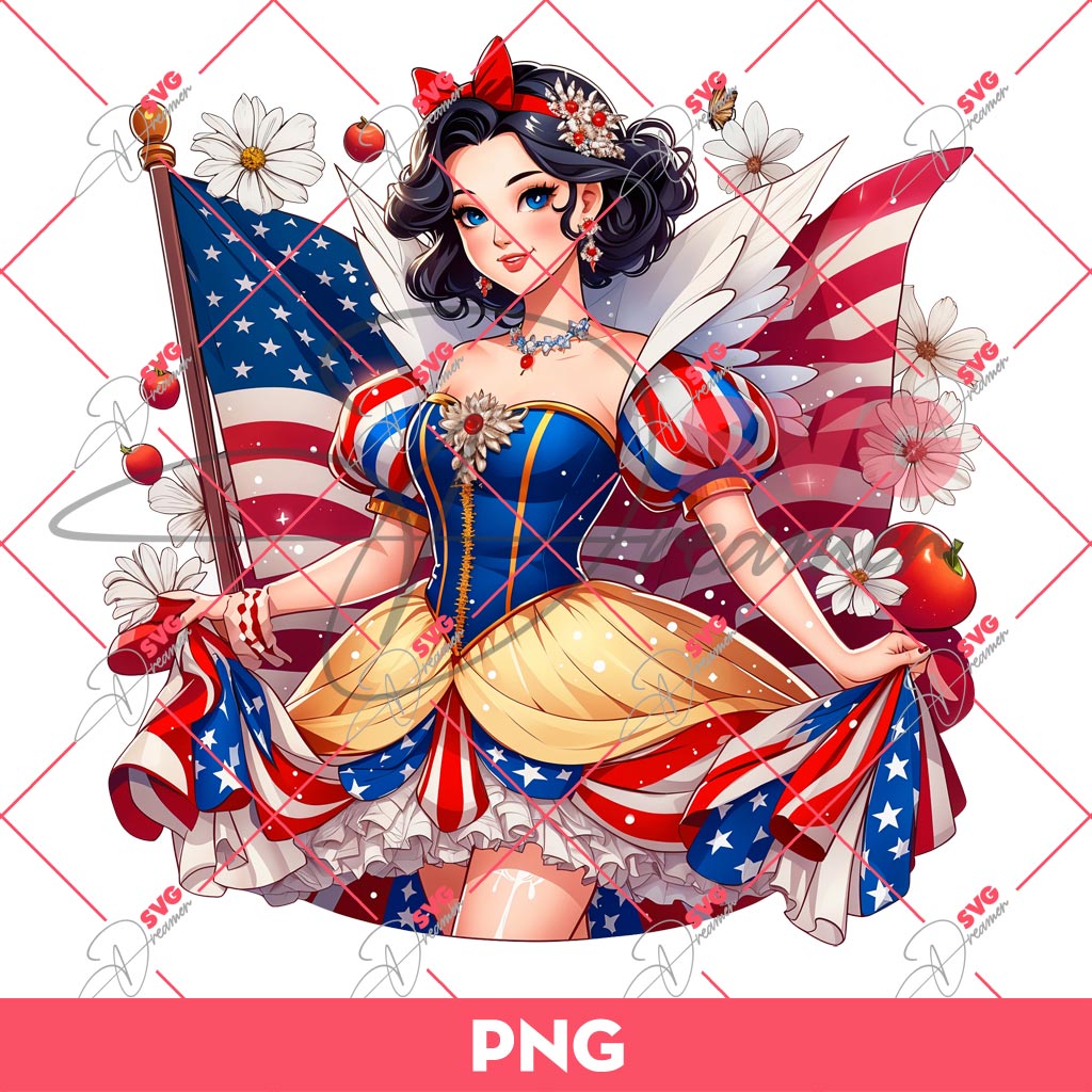 Snow White Disney Princess Independence Day PNG, Snow White 04th Of July PNG
