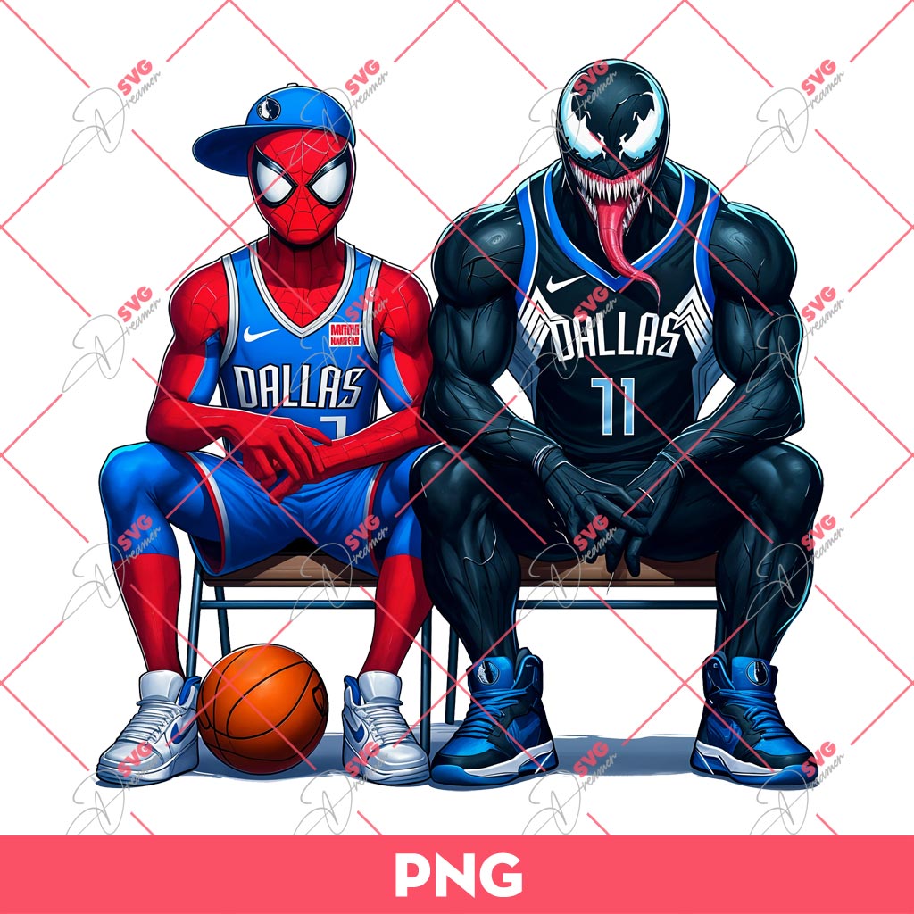 Spiderman And Venom Dallas Mavericks PNG, Superhero NBA Basketball PNG