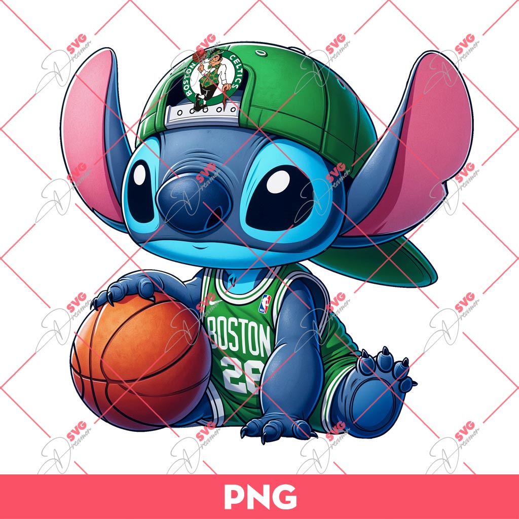 Stitch Boston Celtics PNG, Stitch NBA Basketball PNG
