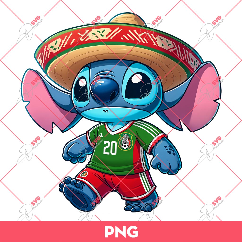 Stitch Mexico Soccer Player PNG, Cute Stitch Mexican PNG