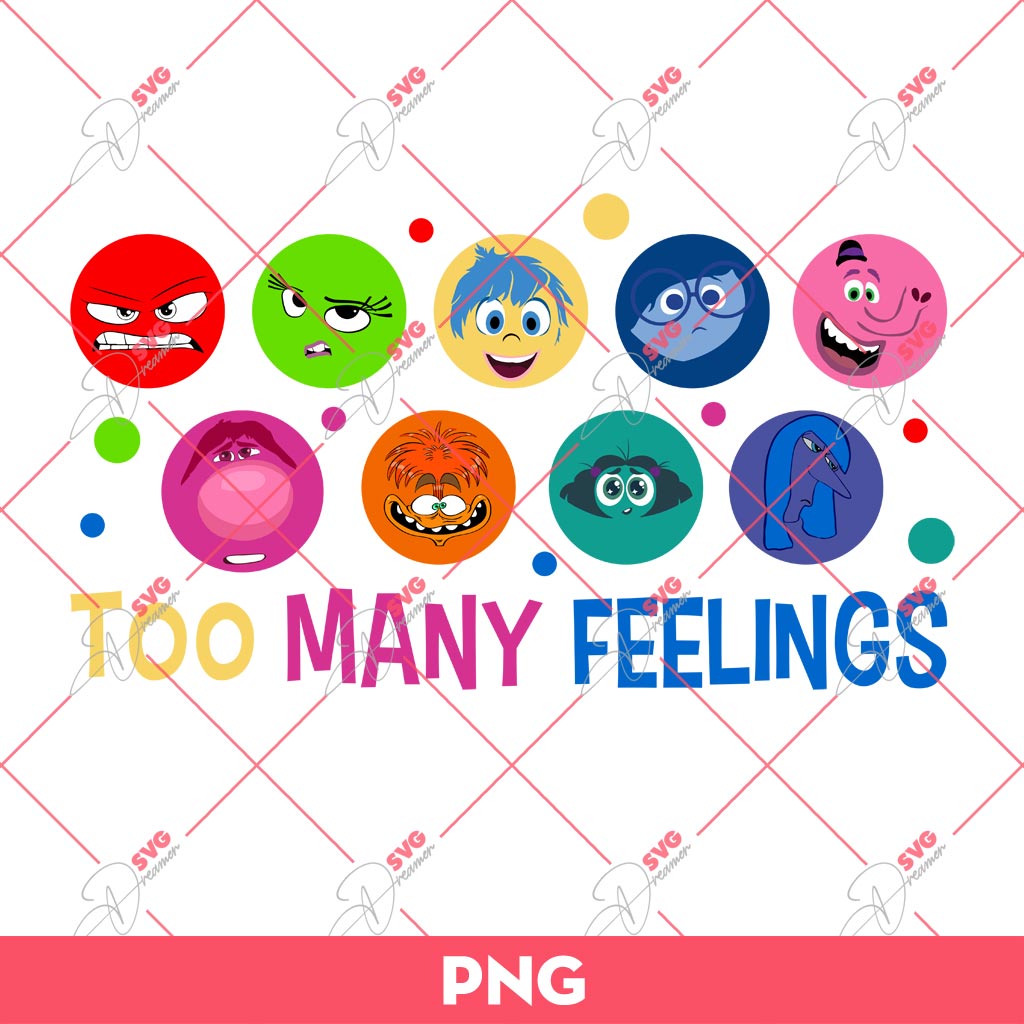 Too Many Feelings PNG, Inside Out 2 PNG, Inside Out Characters PNG
