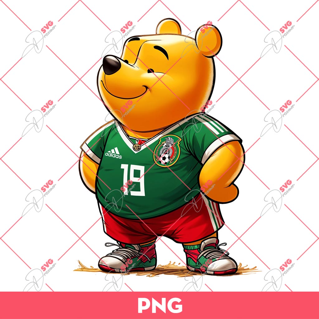 Winnie The Pooh Mexico Soccer Player PNG, Pooh Bear Mexican PNG