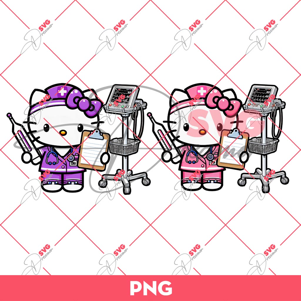 Hello Kitty Doctor And Nurse With Vital Machine PNG, Hello Kitty In Hospital PNG