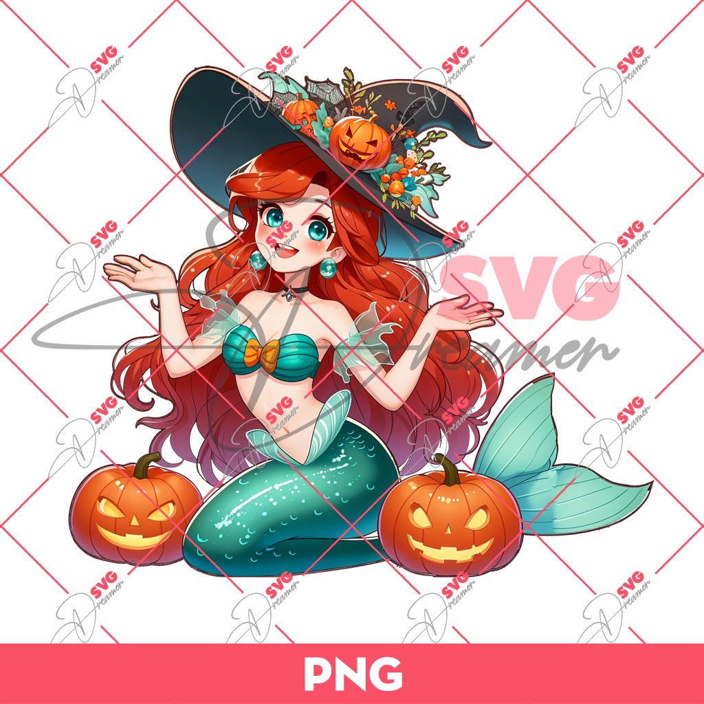 Ariel Mermaid Halloween PNG, Disney Princess Halloween PNG