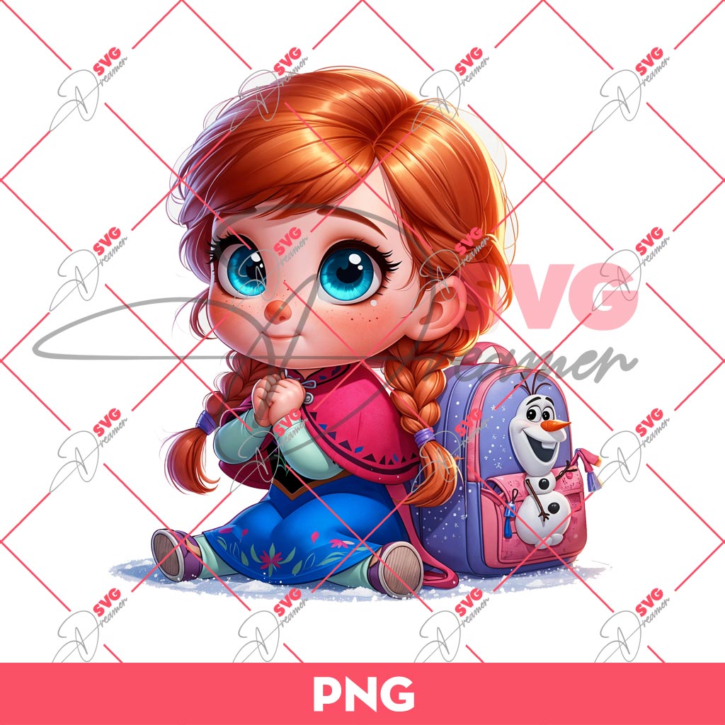 Baby Anna Princess Back To School PNG, Baby Disney Princess PNG, First Day Of School PNG