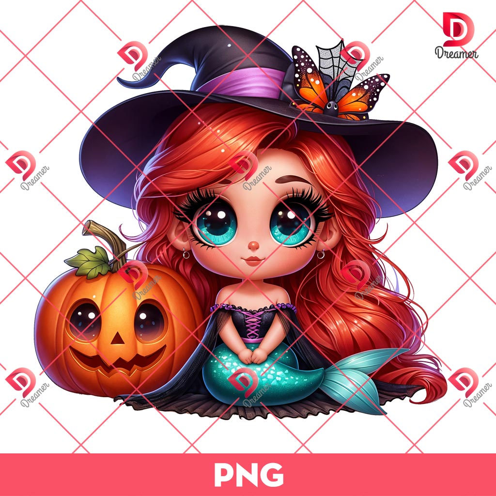 Baby Ariel Princess Halloween PNG, Ariel Mermaid Witch Halloween PNG