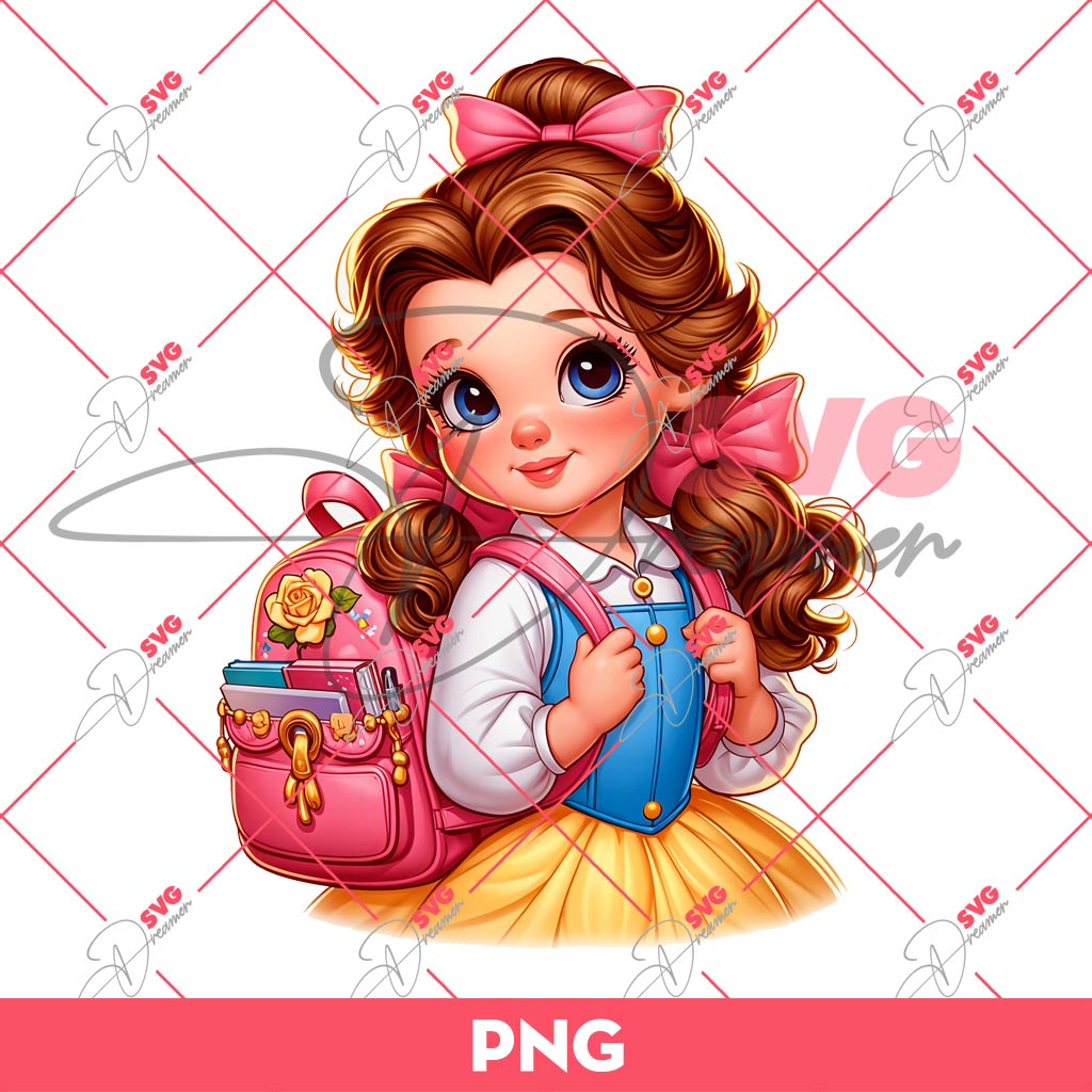 Baby Belle Princess Back To School PNG, Beauty And The Beast Princess PNG, First Day Of School PNG