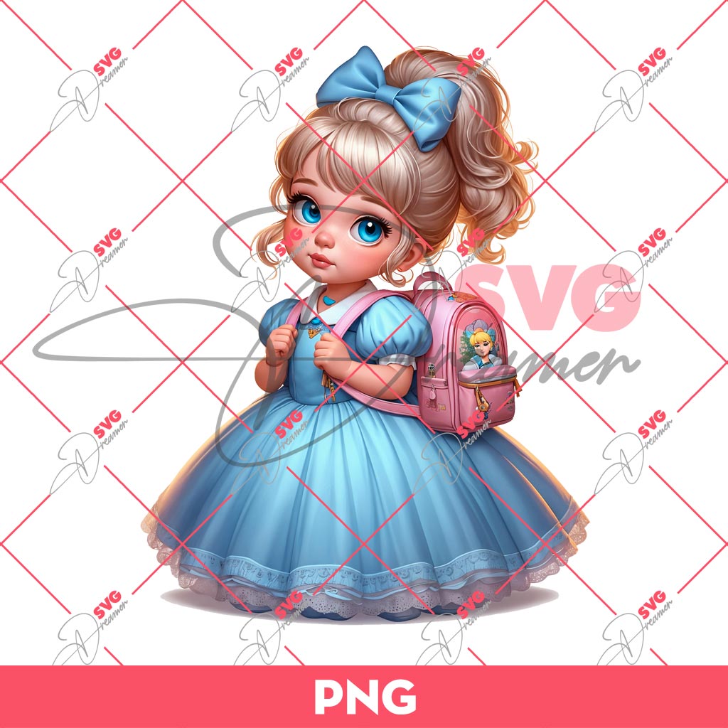 Baby Cinderella Princess Back To School PNG, Baby Disney Princess PNG, First Day Of School PNG