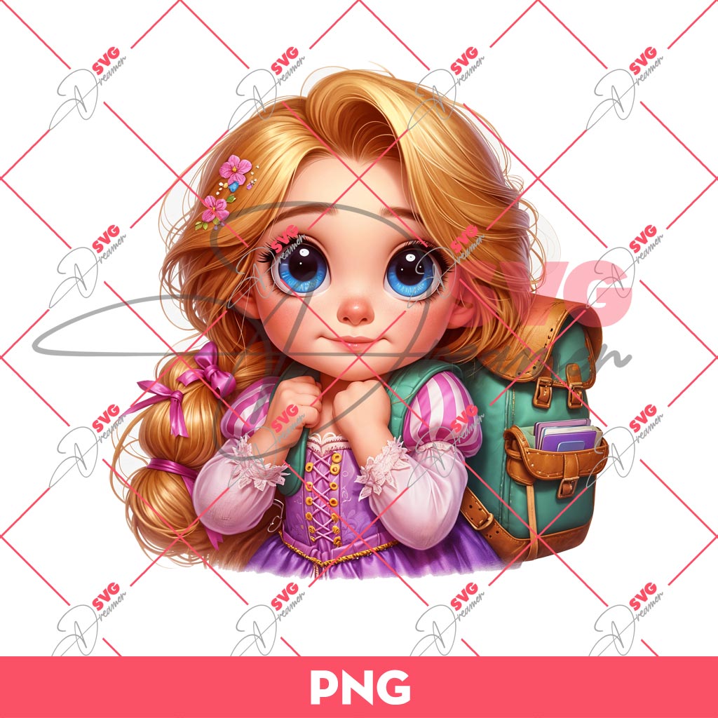 Baby Rapunzel Back To School PNG, First Day Of School Disney Princess PNG