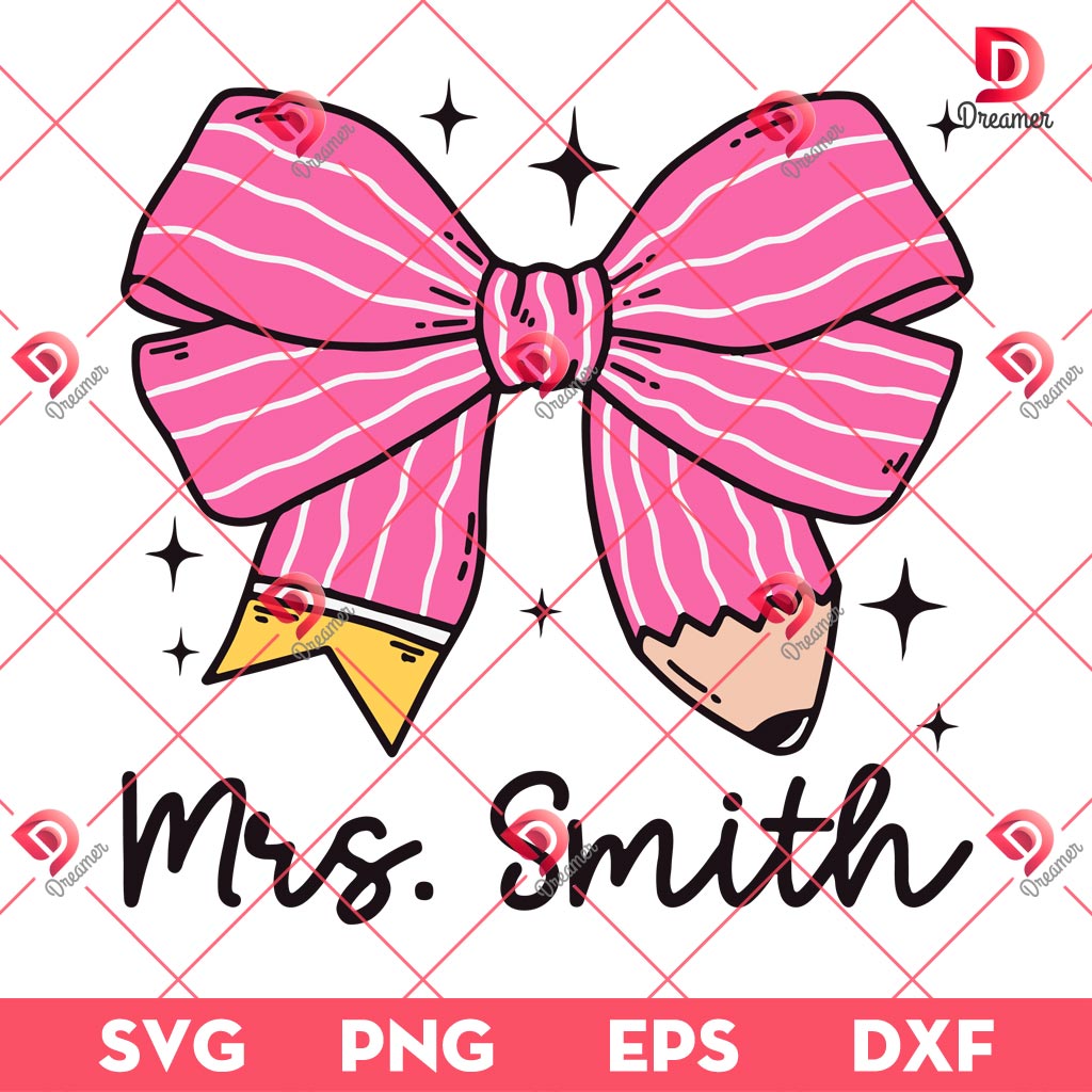 Back To School Coquette SVG PNG, Retro Teacher PNG SVG, Pencil Bow Teacher SVG PNG