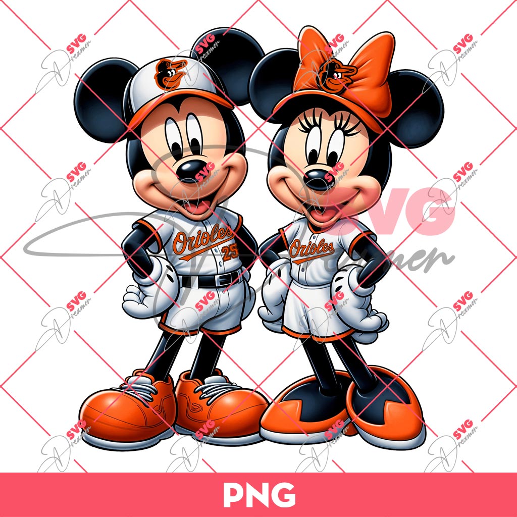 Baltimore Orioles Mickey And Minnie PNG, Disney Mouse MLB Baseball PNG