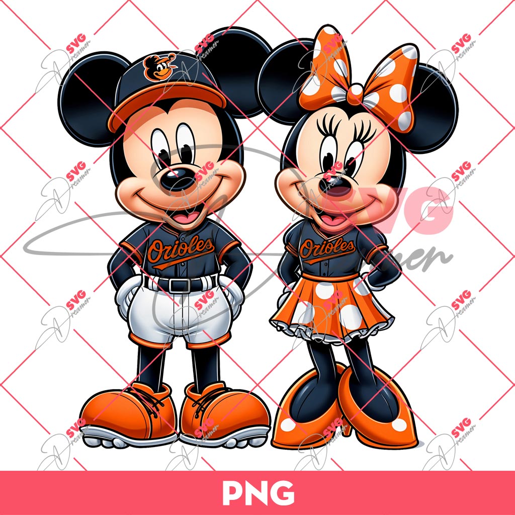 Baltimore Orioles Mickey Minnie Baseball PNG, Disney Mouse MLB Baseball Orioles PNG