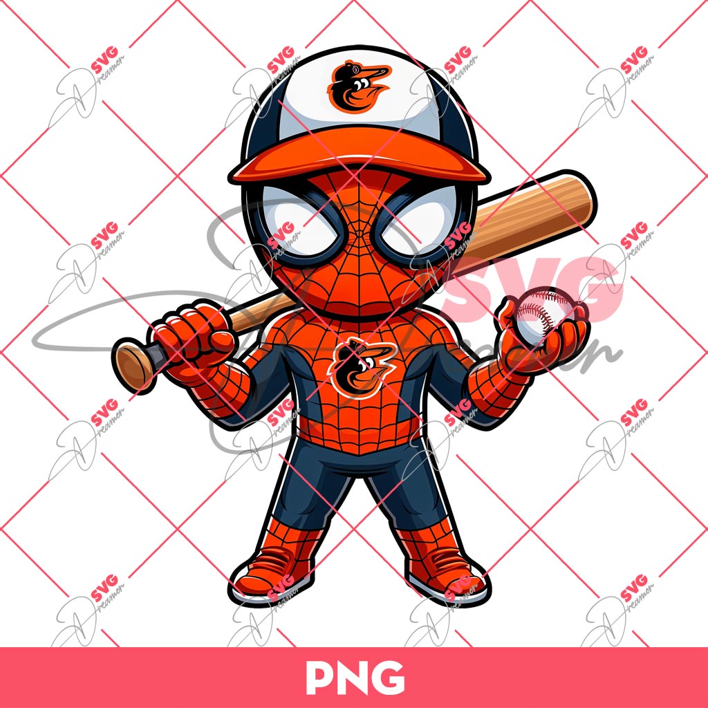 Baltimore Orioles Spiderman PNG, Baby Spiderman MLB Baseball PNG