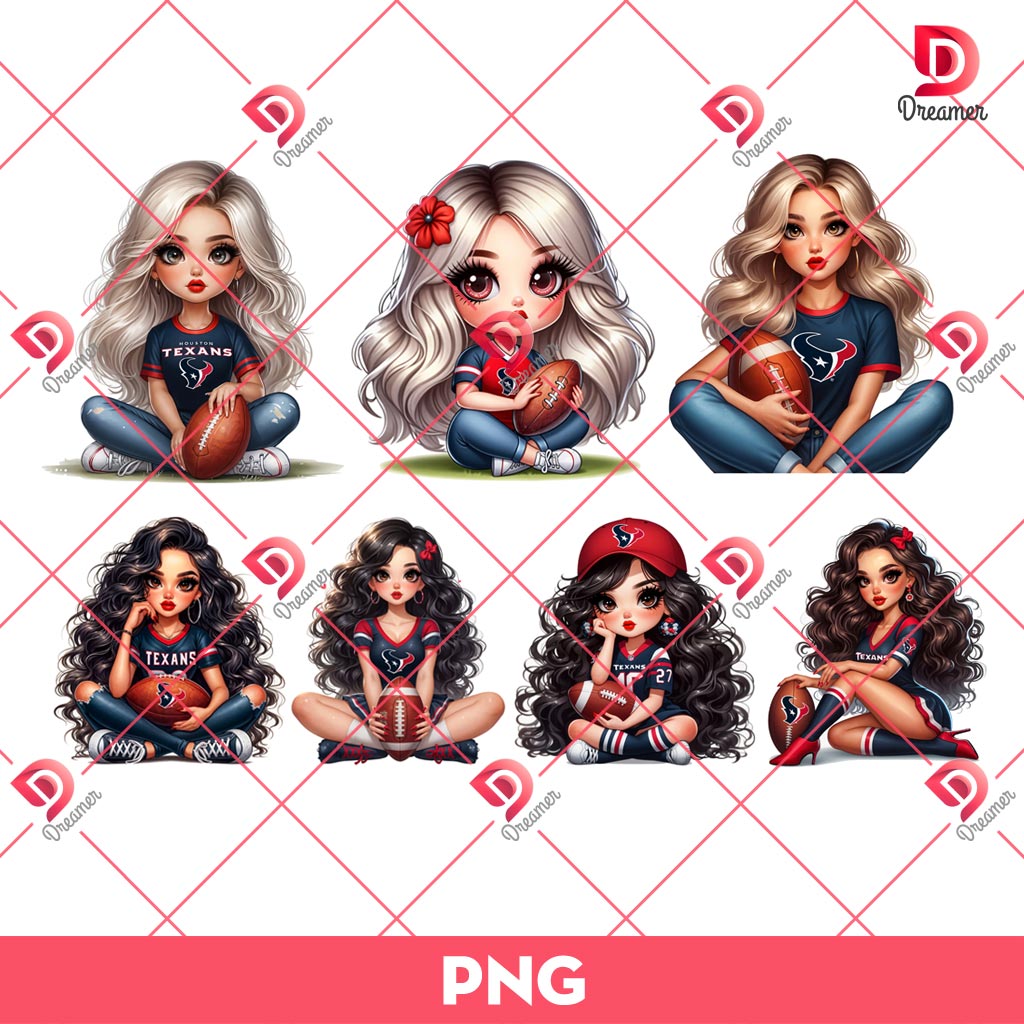 Bundle Cute Cartoon Girl NFL Texans PNG, Houston Texans Football Girl PNG Bundle